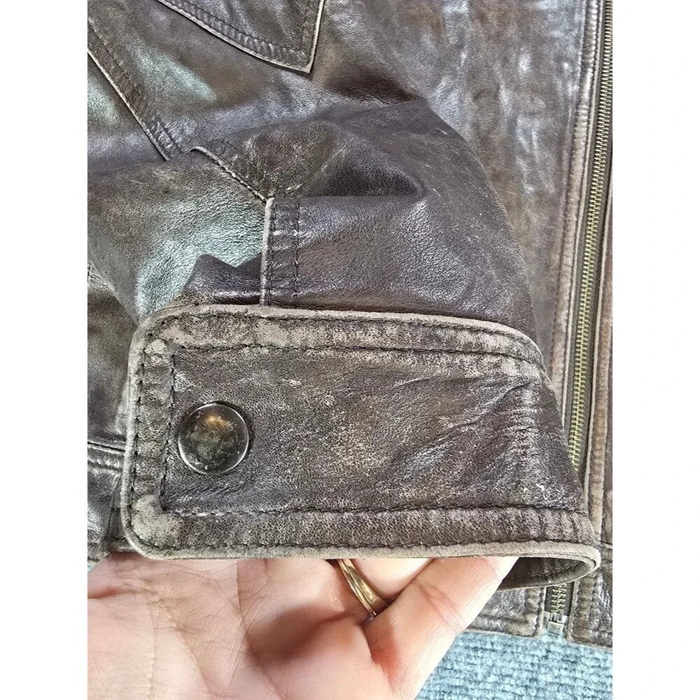 Scully Womens XL Brown Leather Jacket Distressed Western Moto Biker Coat